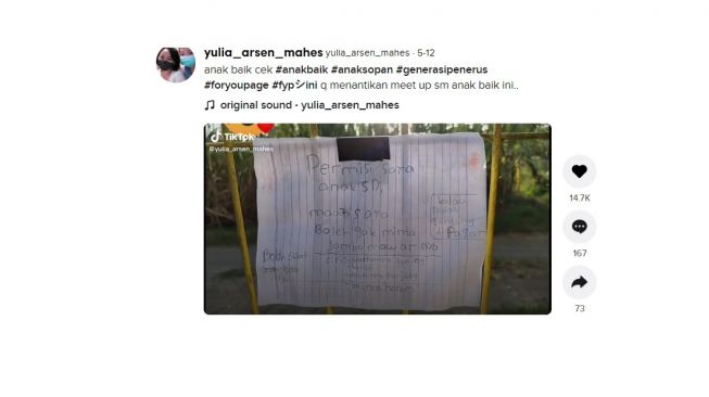 Bocah ini bikin surat izin ambil buah. [TikTok]