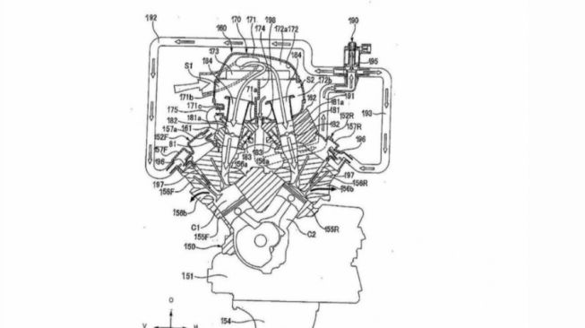 Gambar paten mesin V4 berteknologi V2 Tech (Visordown)