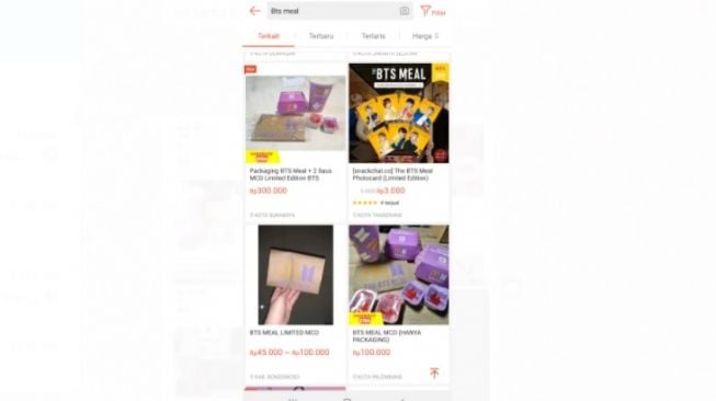 Kemasan BTS Meal dijual di toko belanja online. [Screenshot/Lintang Siltya Utami]