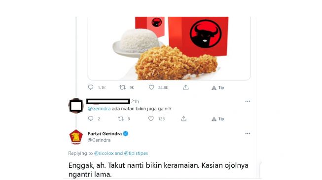 Cuitan admin Partai Gerindra (twitter)