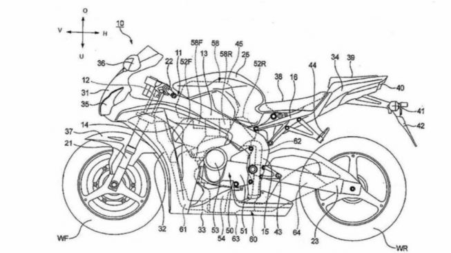 Gambar paten Motor konsep Honda dengan menggunakan mesin V4 berteknologi V2 Tech (Visordown)