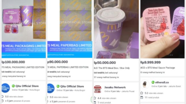 Kemasan BTS Meal Dijual Hingga Rp 100 Juta di E-commerce. (Kolase)