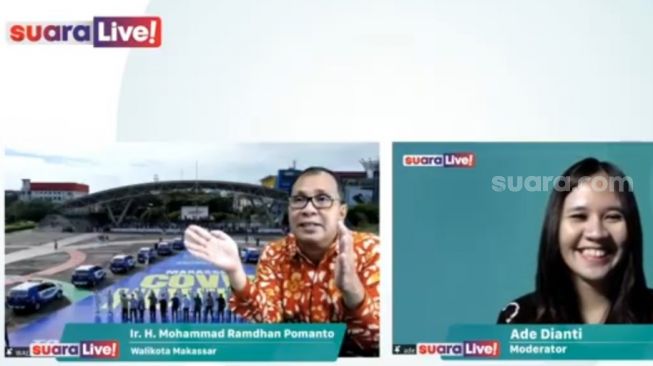 Danny Pomanto menjadi narasumber virtual Suara.com dengan tema Cara Makassar Lawan Pendemi Covid-19, Jumat 11 Juni 2021 / [SuaraSulsel.id / Muhammad Aidil]