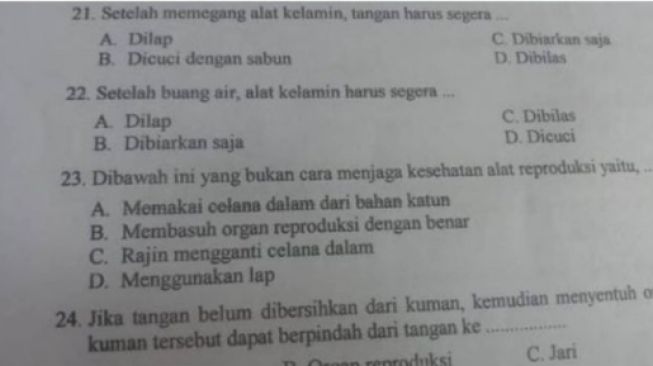 Viral Soal Ujian SD Bahas Tentang Alat Kelamin, Tuai Pro dan Kontra