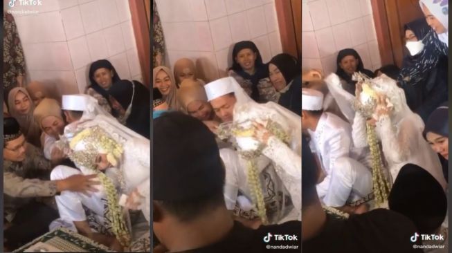 Bikin Bete, Viral Pria Tak Sengaja Tarik Kerudung Istri setelah Akad Nikah (tiktok.com/@nandadwiar)