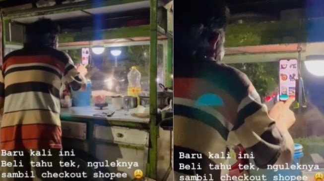 Viral Pedagang Sempat-sempatnya Belanja Online Pas Ngulek Bumbu, Pembeli Melongo