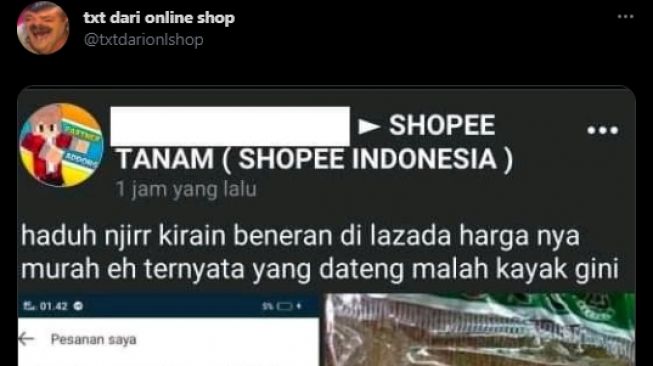 Belanja online dapatnya ponsel mainan. (Twitter/txtdarionlshop)