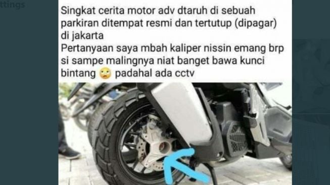 Curhat pemilik Honda ADV150 yang kehilangan kaliper rem (twitter)