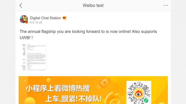 Bocoran flagship terbaru Xiaomi. [Weibo]