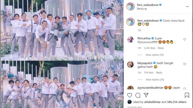 Gaya artis di acara lamaran Lesti Kejora dan Rizky Billar. [Instagram]