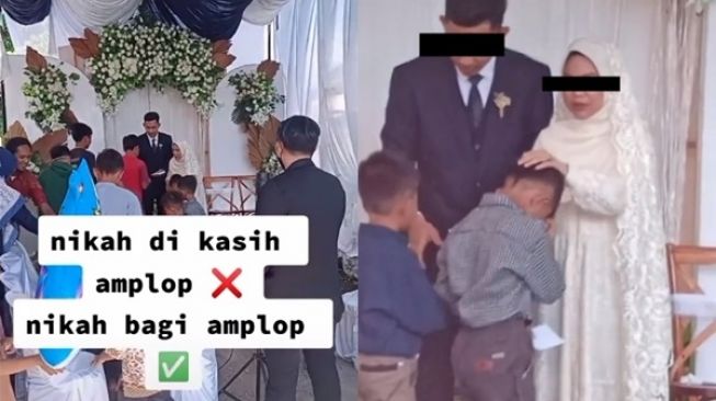 Bukan Terima Amplop, Pengantin Ini Malah Bagikan Amplop di Hari Pernikahan