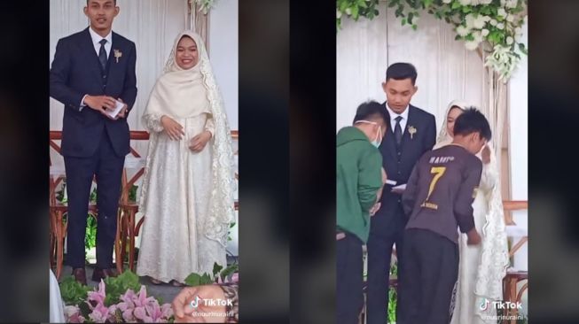 Viral Aksi Pengantin Bagi-bagi Amplop ke Tamu Pernikahan (tiktok.com/@nuurinuraini)