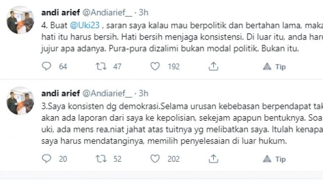 Cuitan Andi Arief semprot Uki. (Twitter)