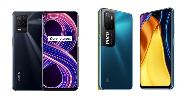 Realme 8 5G dan Poco M3 Pro 5G memiliki spesifikasi yang sangat mirip. [Dok Realme Indonesia/Poco Global]