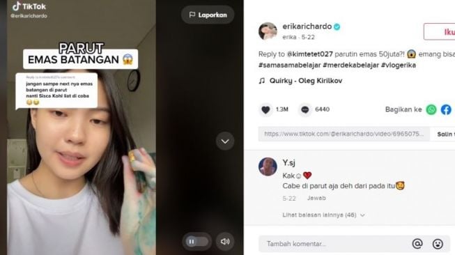 Cewek parut emas batangan harga Rp50 juta. [Tiktok]