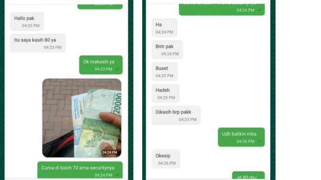 Screnshoot percakapan ojol yang laporkan uang jasanya disunat oknum security (Instagram)