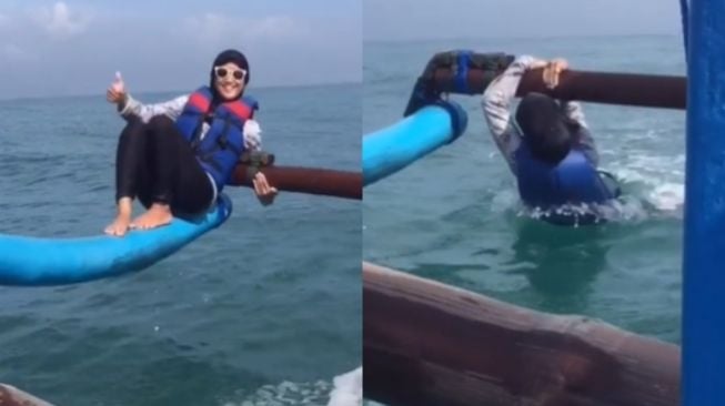 Tersapu Gelombang Pas Lagi Pose di Atas Kapal, Wanita Ini Bikin Panik Warganet