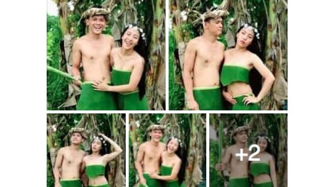 Bikin Ngakak! Pasangan Ini Pamer Foto Prewedding Pakai Daun Pisang