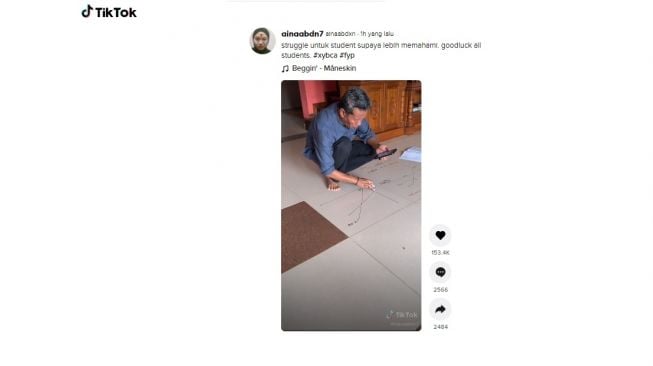 Aksi guru demi muridnya yang rela menggambar lantai demi materi pelajaran. [TikTok]