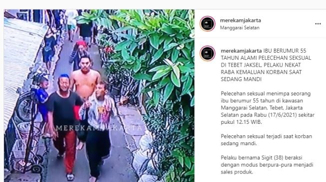 Viral pelaku pelecehan seksual kepada nenek-nenek saat mandi di Manggarai Selatan, Tebet, Jaksel. (Instagram)