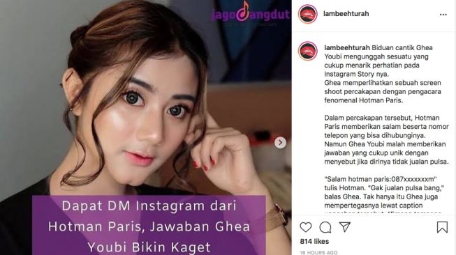 Unggahan Ghea Youbi di Instagram Lambe Turah. [Instagram]