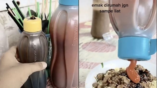 Warung 'Sultan' Jadikan Tupperware Wadah Kecap, Wujudnya Bikin Emak Ngamuk