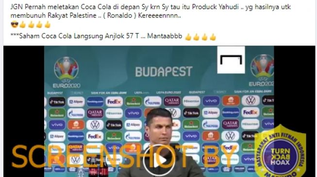 CEK FAKTA: Benarkah Ronaldo Pindahkan Coca-Cola Karena Produk Yahudi?