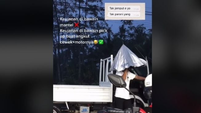 Aksi pria jemput pacar pakai mobil pick up (tiktok)