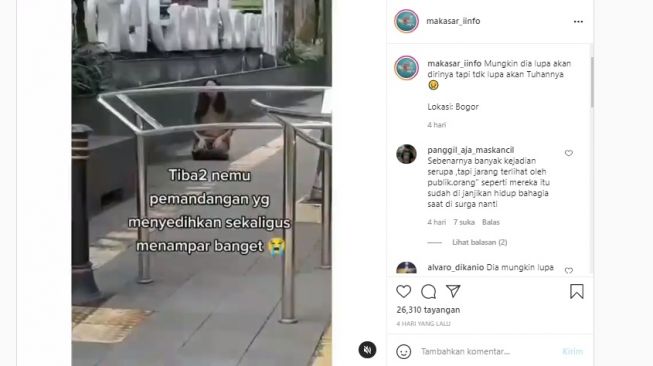 Aksi ODGJ ingat sholat jadi viral. [Instagram]