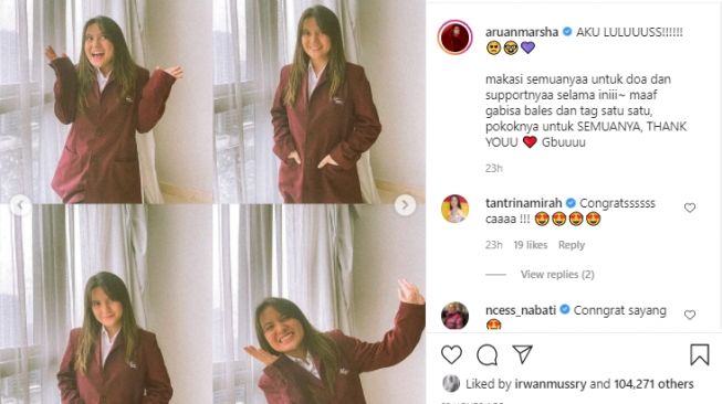 Potret Marsha Aruan lulus kuliah [Instagram/aruanmarsha]