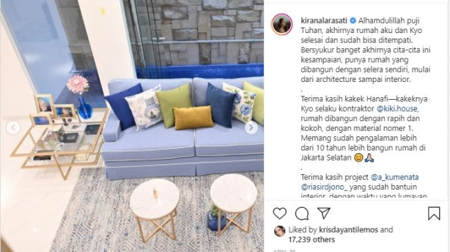 Potret rumah Kirana Larasati. [Instagram]