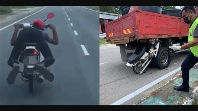 Berlagak Ala Superman, Seorang "Mat Rempit" Tewas Nyangkut di Ban Truk