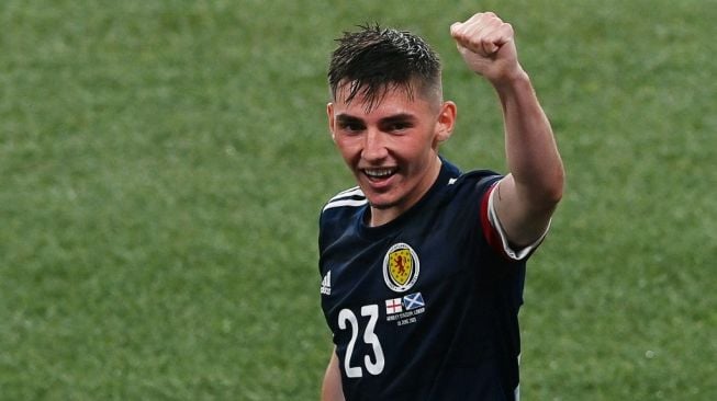 Gelandang Skotlandia Billy Gilmour setelah pertandingan Grup D UEFA EURO 2020 antara Inggris vs Skotlandia di Stadion Wembley, London pada 18 Juni 2021.