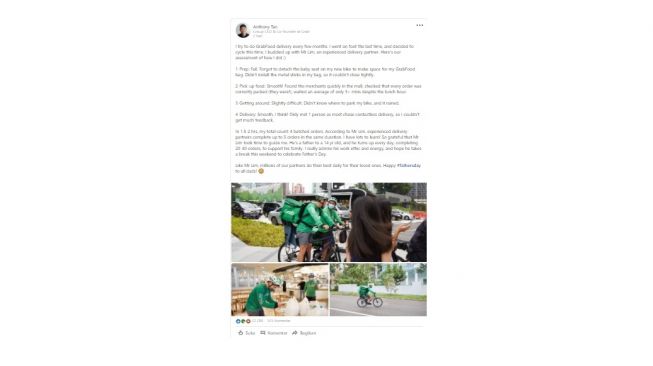 Postingan CEO Grab, Anthony Tan. [LinkedIn]