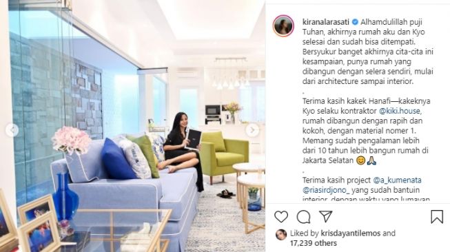 Potret rumah Kirana Larasati. [Instagram]