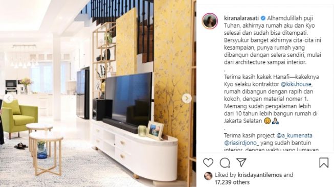 Potret rumah Kirana Larasati. [Instagram]