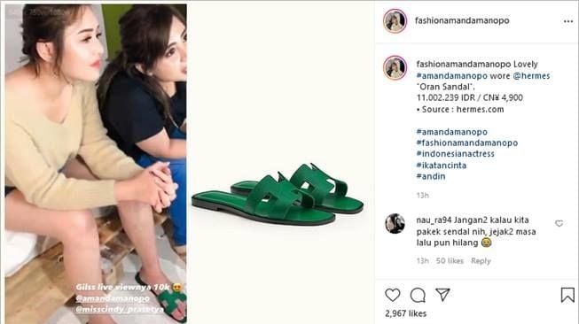 Harga sandal santai Amanda Manopo. (Instagram/@fashionamandamanopo)