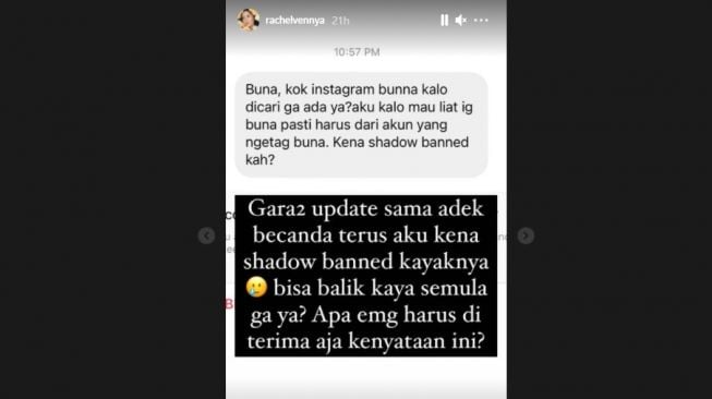 Rachel Vennya kena Shadow Ban. [Instagram/rachelvennya]