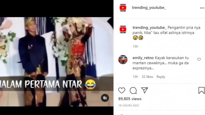 Suami kaget lihat istri asyik joget di pelaminan. (Instagram/@trending_youtube)