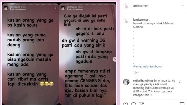 Unggahan soal Melanie Subono [Instagram/@lamiscorner]