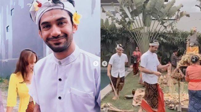 Momen Reza Rahadian ikut ritual penyucian vila. [Kolase Instagram]