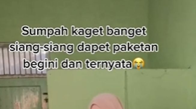 Wanita dapat paketan tak terduga. (Tiktok/@ayuaof)