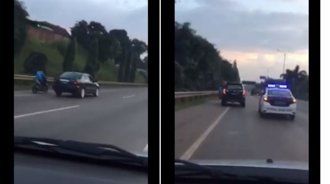 Aksi kejar-kejaran pemobil dengan pemotor yang masuk ke jalan tol (Facebook)