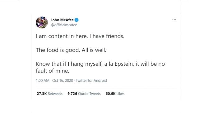 Cuitan John McAfee. [Twitter]