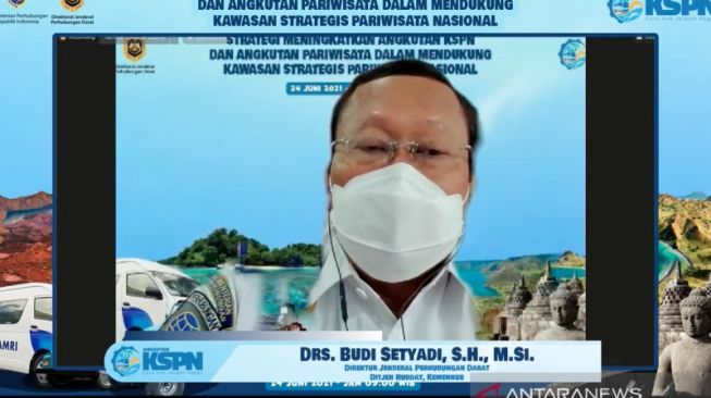 Direktur Jendral Perhubungan Darat Kementerian Perhubungan Budi Setyadi dalam webinar yang diselenggarakan Ditjenhub Kementerian Perhubungan, Kamis [ANTARA/Livia Kristianti].