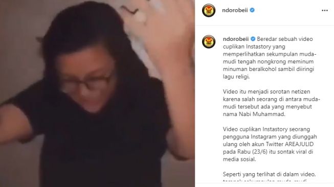 Tangkapan layar remaja mabuk dan lecehkan Nabi Muhammad [@ndorobeii]