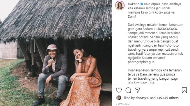 Potret mesra Awkarin dan Sadam. [Instagram/awkarin]