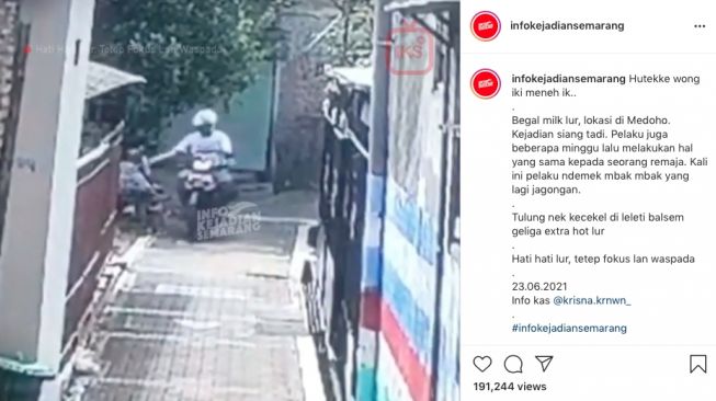 Tangkapan layar begal payudara di Semarang. [Instagram/@infokejadiansemarang]