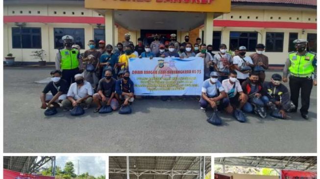 Polres Bangkep Gelar Vaksinasi Massal Untuk Komunitas Bentor dan Ojek