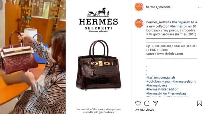 Asisten pribadi Hotman Paris, Nurbaeny Janah, beli tas mewah Rp1 miliar. (Instagram/@hermes_selebritii)